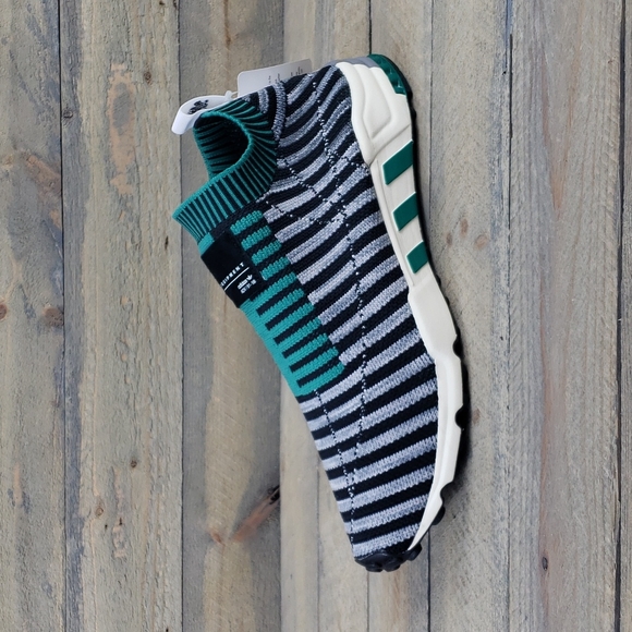 adidas Men's EQT Support SK Originals Primeknit Slip Ons Black Green Grey - Picture 4 of 11